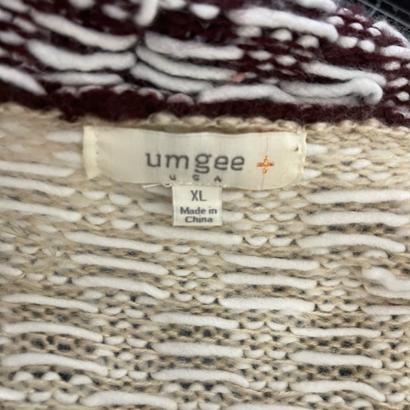 UMGEE Fringed Boho Aztec Cardigan Burgundy and Cream Size XL - Picture 10 of 11